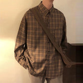 Threebooy Men's Leisure High Street Check Shirts Japanese Cardigan Fashion Retro Long Sleeve Casual High Quality Tops Spring 2025 New